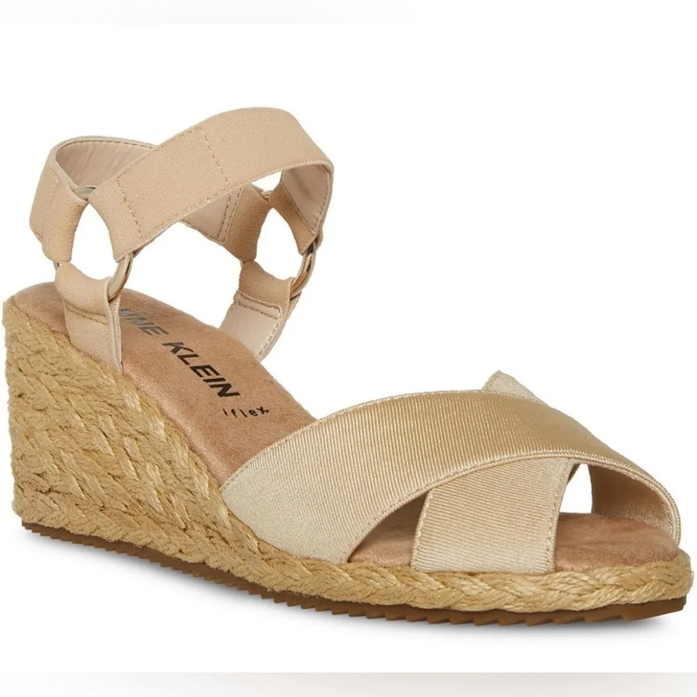 ANN KLEIN Ellis sandal wedge espadrille neutral summer party wedding sz 10 NWOB